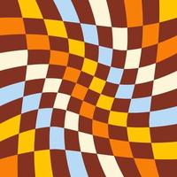 Twisted checkered colorful background. Abstract vector pattern. Retro wavy psychedelic checkerboard