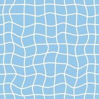 Minimalistic checkered seamless pattern with white wavy distorted grid on a blue background. Vector linear geometric background