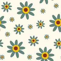 Groovy floral retro seamless pattern with daisy flowers on a light pastel background. Trendy print in style 60s, 70s. Vector illustration