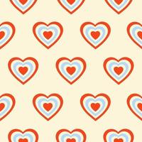 Seamless pattern with hearts shaped tunnel isolated on a beige background. Modern minimal illustration for decoration. Retro vector print in style 60s, 70s