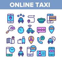 conjunto de iconos de elementos de color de taxi en línea vector