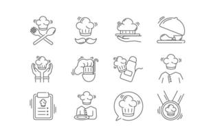 conjunto de iconos de chef con diseño de línea delgada vector