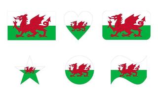 Wales flag, flag of Wales in six shapes vector