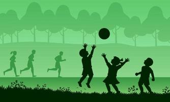 Group of children playing ball in the garden vector