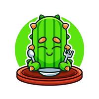 linda ilustración de dibujos animados de cactus y alimentos vector