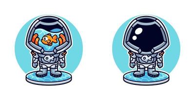 fish the astronaut cartoon illustration vector