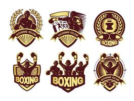 ilustración del conjunto de logotipo de boxeo dorado vector