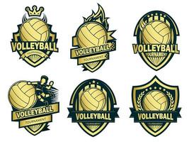 un grupo de símbolos de voleibol dorado vector