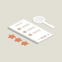 Isometric design, Review comment emotion rate on smartphone, Digital marketing illustration. vector