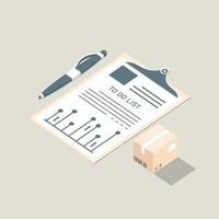 Isometric design, To do list on paperwork with pen and paper box, Digital marketing illustration. vector