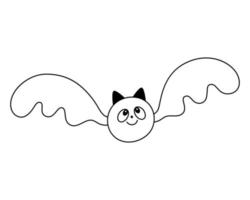 Cute Flying Smiling Bat with Open Wings Doodle Style Outline Sketch vector