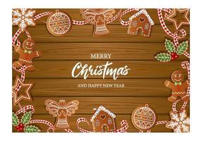 christmas background with gingerbread cookies and ribbon vector
