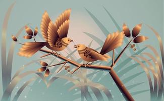 pájaros hojas y ramas de árboles atmósfera tropical. temática tropical con fondos vectoriales e ilustraciones abstractas. vector