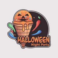 Pumpkin ice cream with chocolate topping for Halloween Night Party vector