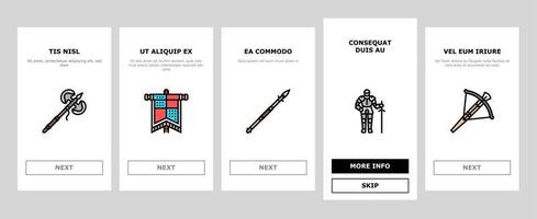 Medieval Warrior Weapon And Armor Onboarding Icons Set Vector