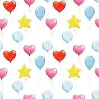 watercolor seamless pattern with balloons. colored balloons isolated on white background. print for holiday, birthday, party. cute baby illustration vector