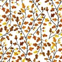 watercolor seamless pattern on the theme of autumn. leaves and branches of oak, acorns. simple print on a white background. vector