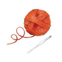 watercolor drawing ball of thread isolated on white background. cute skein of woolen yarn for knitting in red. design element on the theme of handmade, handwork, knitting, crocheting. vector