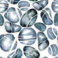 watercolor seamless pattern with river pebbles. oval smooth stones of gray-blue color with white veins, stripes. isolated on white background. simple print of the seabed, the bottom of the river vector