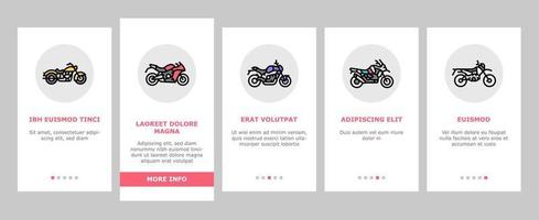 Motorcycle Bike Transport Types Onboarding Icons Set Vector