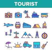 Tourism And Travel Around World Vector Linear Icons Set