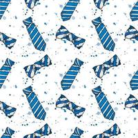 seamless pattern with bow tie and bow tie drawings. cute print for father's day. ties in blue stripes with abstract stains of paint on a white background. print for fabric, wrapping paper vector