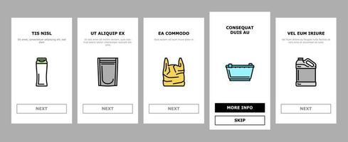 Plastic Accessories And Utensil Onboarding Icons Set Vector