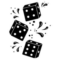 Dice in flight with a drop pattern, black doodle sketch, vector illustration