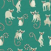 Seamless pattern with lemurs. Exotic cute animals of madagascar and africa. Vector illustration in flat style