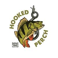 ilustración vectorial de pesca de perca y anzuelo, perfecta para el diseño de camisetas y el logotipo del club de pesca vector