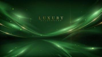 Luxury background with golden line decoration and curve light effect with bokeh elements. vector