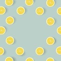 Creative summer pattern made of lemon slices on pastel blue background. Fruit minimal concept. Flat lay. Fruit frame. Yellow lemons on blue pastel table. Top view. Space for text photo