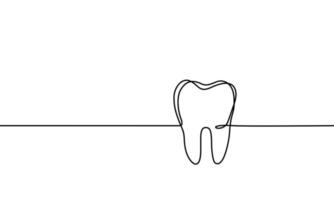 Single continuous line art drawing tooth vector