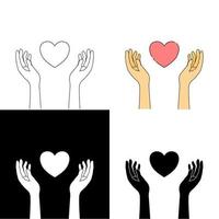 Set of prayers for peace symbols Hands support and protect hearts and peace vector