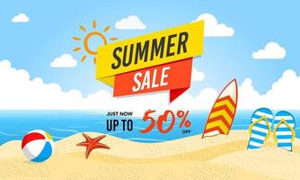 Summer Sale beach and sea and sky banner or poster vector