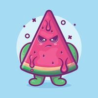 mascota de personaje de fruta de sandía seria con expresión enojada dibujos animados aislados en diseño de estilo plano vector