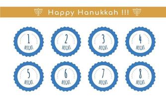 las velas de hanukkah se encienden día tras día. reglas de iluminación. tradición de la menorá judía. símbolo de religión, juego de etiquetas. ilustración vectorial vector