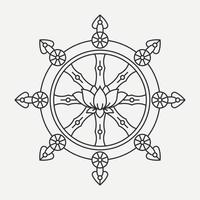 Dharmachakra line icon. Dharma Wheel of fortune. Buddhism Religion symbol. Tattoo design. Teach and walk to the path of Nirvana. Vector illustartion