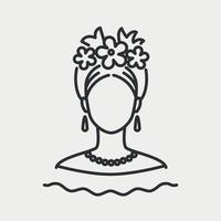 Mexican woman with flowers in the hairstyle. Latin female avatar. South America culture people line icon. Vector illustartion