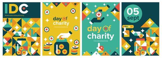 International day of charity greeting card vector collection set