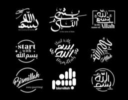 Bismillah calligraphy vector set collection. In the name of Allah. EPS 10