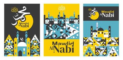 colección de conjuntos de vectores geométricos de cumpleaños de printprophet muhammad. afiche de mawlid al nabi, portada de libro, tarjeta de felicitación.