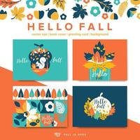 Modern trendy hello fall greeting card. Hello fall geometric vector set collection.