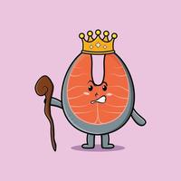 mascota de salmón fresco de dibujos animados lindo como rey sabio vector