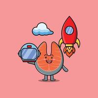 Cute mascot cartoon Fresh salmon as astronaut vector