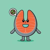 Cute cartoon fresh salmon using mask prevent virus vector