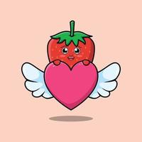 cute cartoon strawberry character hiding heart vector