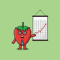 cartoon strawberry businessman present information vector