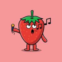 cartoon strawberry singer character holding mic vector