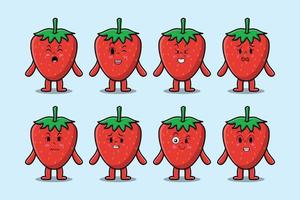 Set kawaii strawberry cartoon with expressions vector